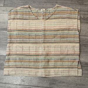 Dylan Shirt Short Sleeve Pullover Striped Boho Knit Poncho Top Lagenlook Small